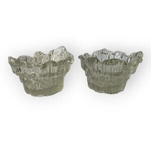 Vintage Dalzell Viking Glass Candle Holder or Trinket Dish Ice Pattern Set of 2